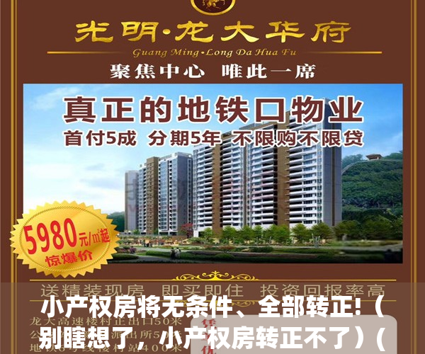 小产权房将无条件、全部转正!（别瞎想了，小产权房转正不了）(听说小产权可以转正了,是真的吗)