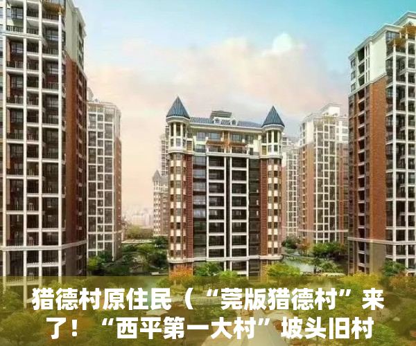 猎德村原住民（“莞版猎德村”来了！“西平第一大村”坡头旧村启动城市更新）