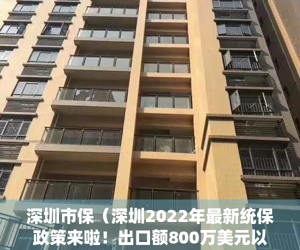 深圳市保（深圳2022年最新统保政策来啦！出口额800万美元以下外贸中小微企业适用）